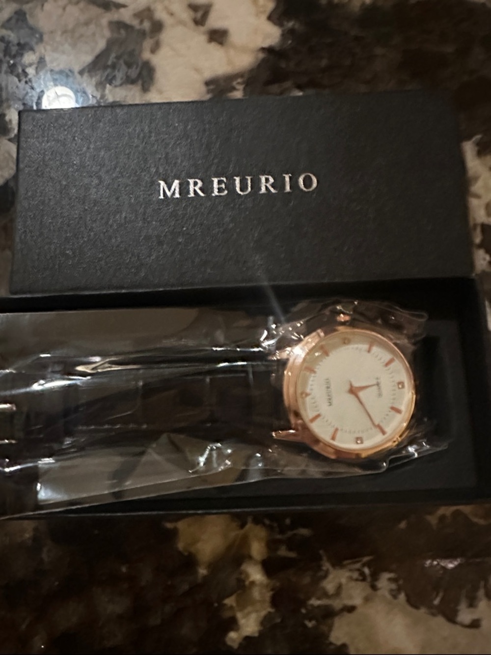 Women's Rose Gold Case Watch with Black Strap